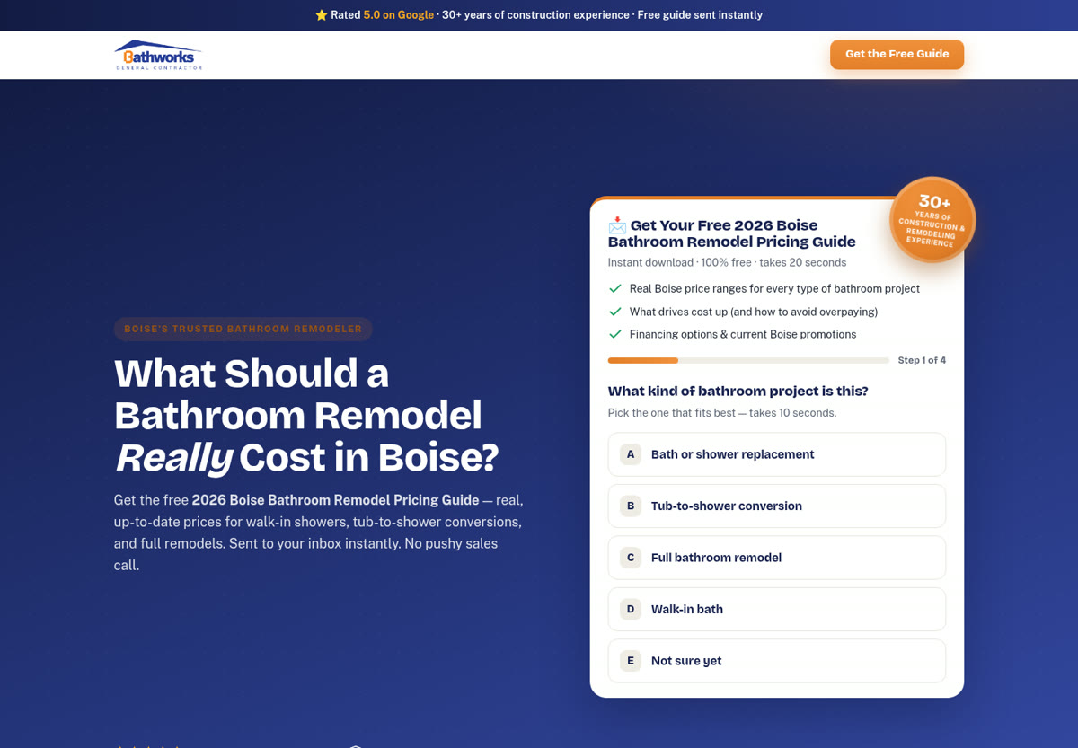 Bathworks pricing guide page