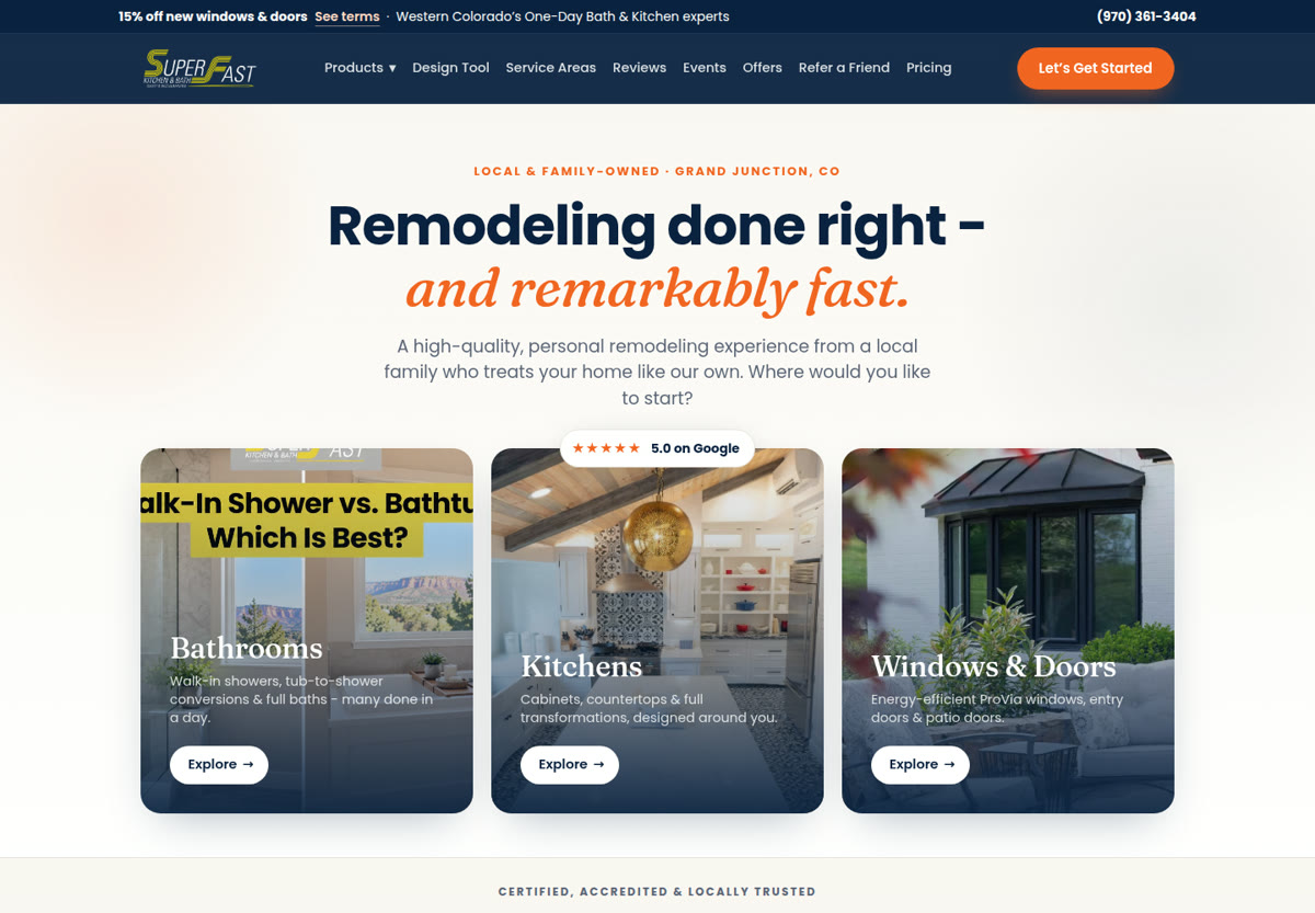 SuperFast Kitchen and Bath website built by Stratum